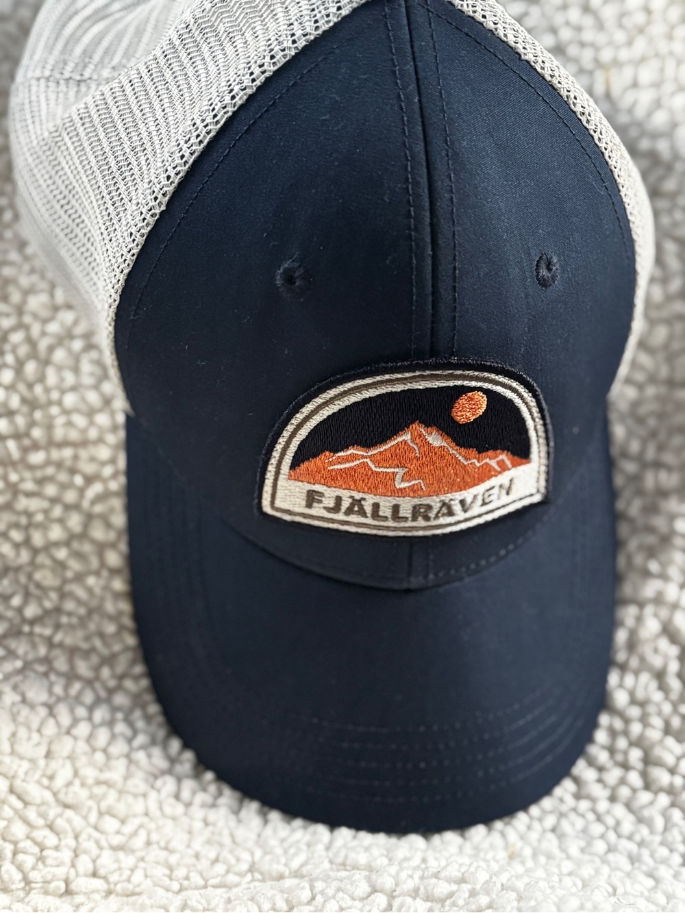Fjallraven Navy and Tan Mountain Patch Trucker Hat